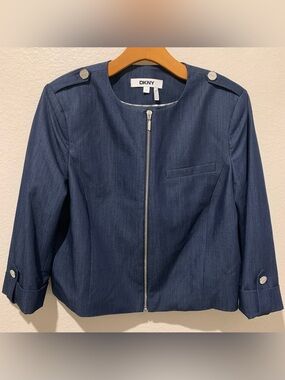DKNY  Navy Zip-Front Blazer Jacket
